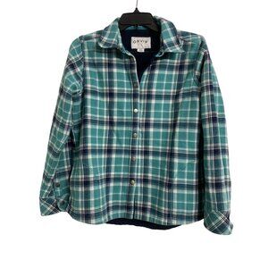 Orvis Teal Flannel Plaid Fleece Lined Shacket Size M‎ Snap Front
